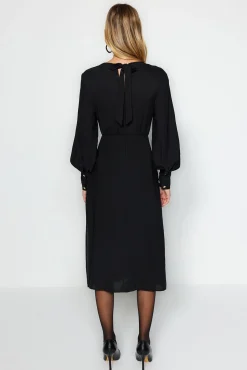 Trendyol Vestidos-Vestido midi com abertura preto