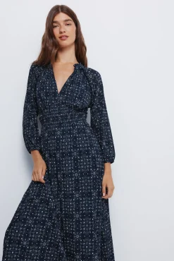 Springfield Vestidos-Vestido midi com cintura elástica azul