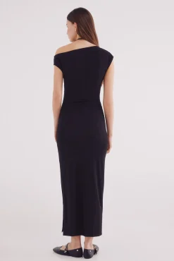 Springfield Vestidos-Vestido midi com decote assimétrico preto