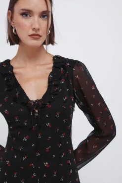 Springfield Vestidos-Vestido midi com decote zigue-zague vermelho