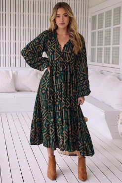 Jaase Vestidos-Vestido midi com estampado esmeralda Eve Verde