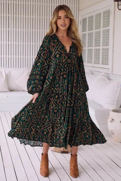 Jaase Vestidos-Vestido midi com estampado esmeralda Eve Verde