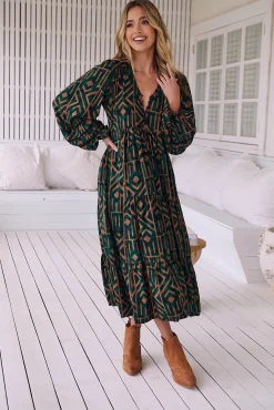 Jaase Vestidos-Vestido midi com estampado esmeralda Eve Verde