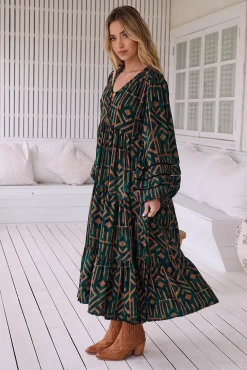 Jaase Vestidos-Vestido midi com estampado esmeralda Eve Verde