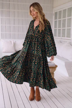 Jaase Vestidos-Vestido midi com estampado esmeralda Eve Verde