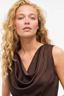 Vila Vestidos-Vestido midi de cetim Castanho