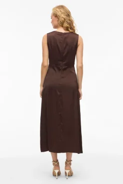 Vila Vestidos-Vestido midi de cetim Castanho