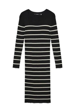 Vero Moda Vestidos-Vestido midi de malha manga Multicolorido