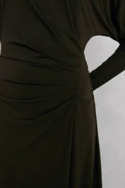 Pedro del Hierro Vestidos-Vestido midi de malha manga comprida com malha franzida Marrom