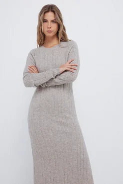 Springfield Vestidos-Vestido midi de malha Pointelle cinzento