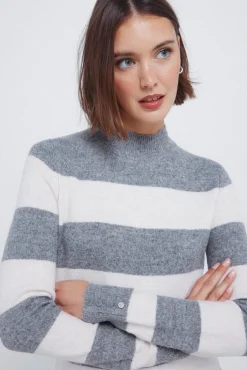 Springfield Vestidos-Vestido midi de malha riscas Kodak cinzento