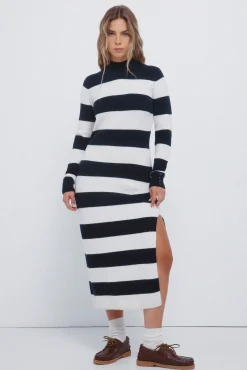 Springfield Vestidos-Vestido midi de malha riscas Kodak azul