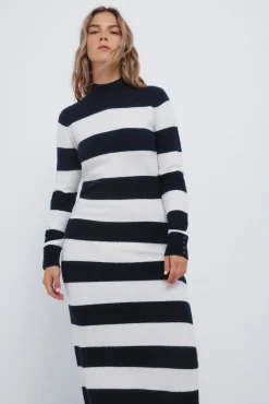 Springfield Vestidos-Vestido midi de malha riscas Kodak azul