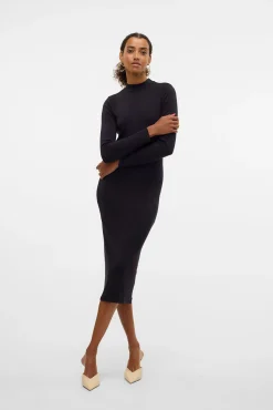 Vero Moda Vestidos-Vestido midi de manga comprida Preto