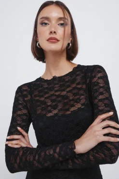 Springfield Vestidos-Vestido midi de renda assimétrico preto