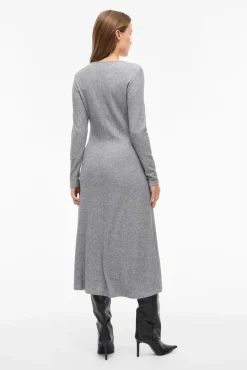Vila Vestidos-Vestido midi de viscose Cinzento