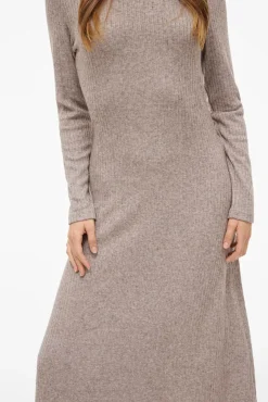 Vila Vestidos-Vestido midi de viscose Castanho