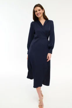 Vila Vestidos-Vestido midi envolvente em cetim Azul