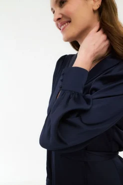 Vila Vestidos-Vestido midi envolvente em cetim Azul