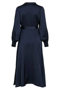Vila Vestidos-Vestido midi envolvente em cetim Azul