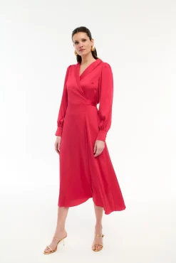 Vila Vestidos-Vestido midi envolvente em cetim Vermelho
