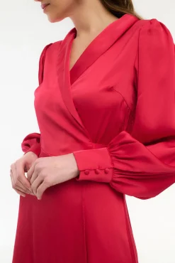 Vila Vestidos-Vestido midi envolvente em cetim Vermelho