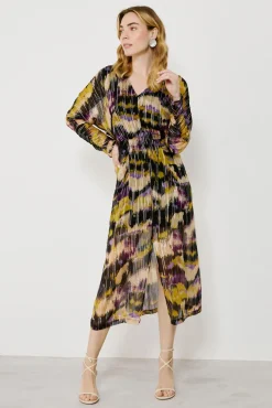 Vila Vestidos-Vestido midi estampado com lurex Multicolorido