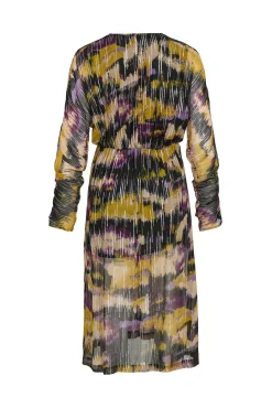 Vila Vestidos-Vestido midi estampado com lurex Multicolorido