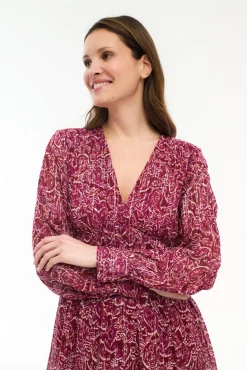 Vila Vestidos-Vestido midi estampado com lurex Subiu