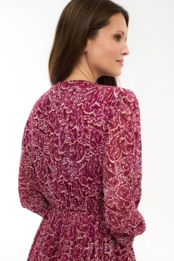 Vila Vestidos-Vestido midi estampado com lurex Subiu