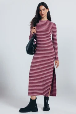 Springfield Vestidos-Vestido midi estruturado riscas e justo vermelho