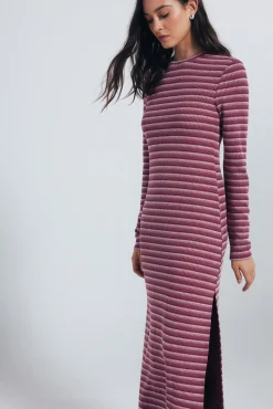 Springfield Vestidos-Vestido midi estruturado riscas e justo vermelho