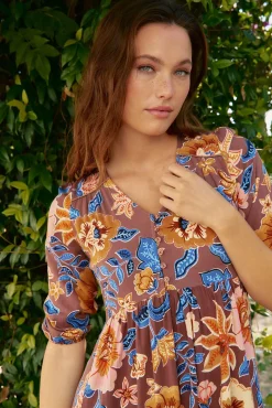 Jaase Vestidos-Vestido midi Eve com estampado de terra Multicolorido