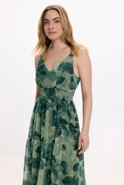 Vila Vestidos-Vestido midi floral Verde