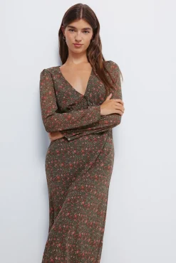 Springfield Vestidos-Vestido midi floral Caqui escuro