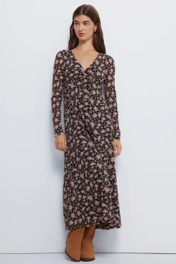 Springfield Vestidos-Vestido midi floral com decote laço preto