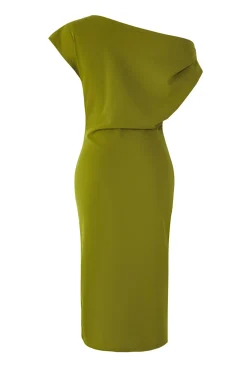 Trendyol Vestidos-Vestido midi franzido verde