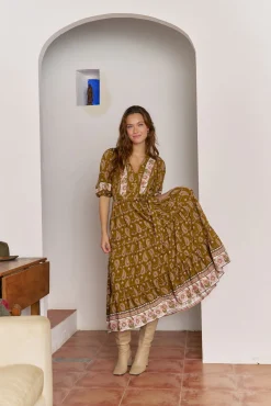 Jaase Vestidos-Vestido midi Mila com estampado Amalie Tostado