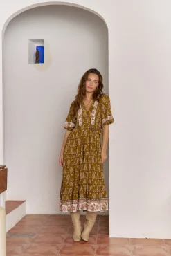 Jaase Vestidos-Vestido midi Mila com estampado Amalie Tostado