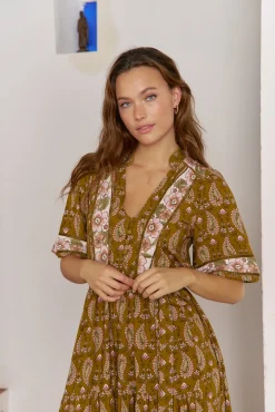 Jaase Vestidos-Vestido midi Mila com estampado Amalie Tostado