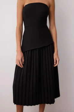 Trendyol Vestidos-Vestido midi plissado preto