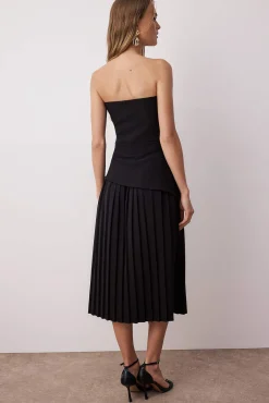 Trendyol Vestidos-Vestido midi plissado preto