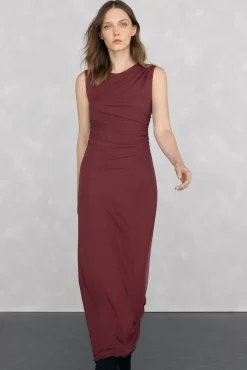 Pedro del Hierro Vestidos-Vestido midi reto com babados em tule Bordeaux