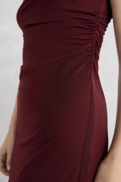 Pedro del Hierro Vestidos-Vestido midi reto com babados em tule Bordeaux