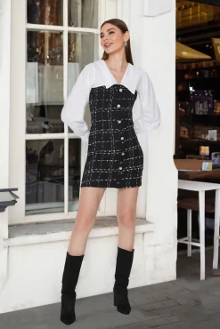 Trendyol Vestidos-Vestido mini com gola camiseira preto