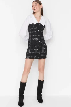 Trendyol Vestidos-Vestido mini com gola camiseira preto