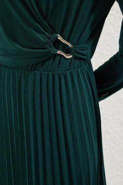 Trendyol Vestidos-Vestido plissado verde