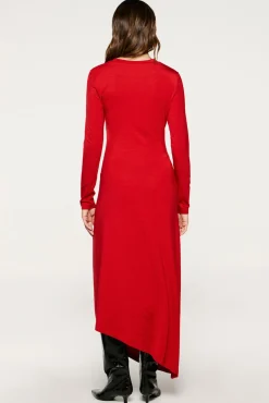 Selected Vestidos-Vestido slim fit assimétrico Vermelho