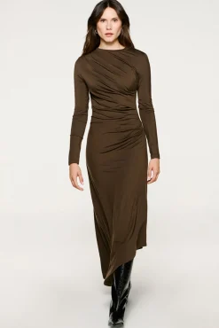 Selected Vestidos-Vestido slim fit assimétrico Castanho