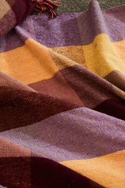 Calma House Cobertores-Xadrez de algodão croma com franjas rosa